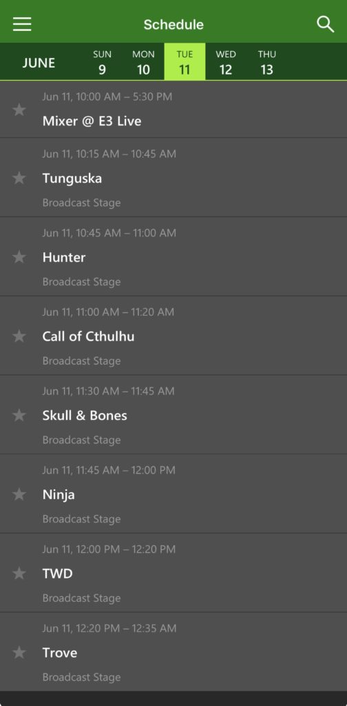 Xbox Events App - Schedule