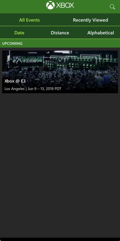Xbox Events App - Event Selection